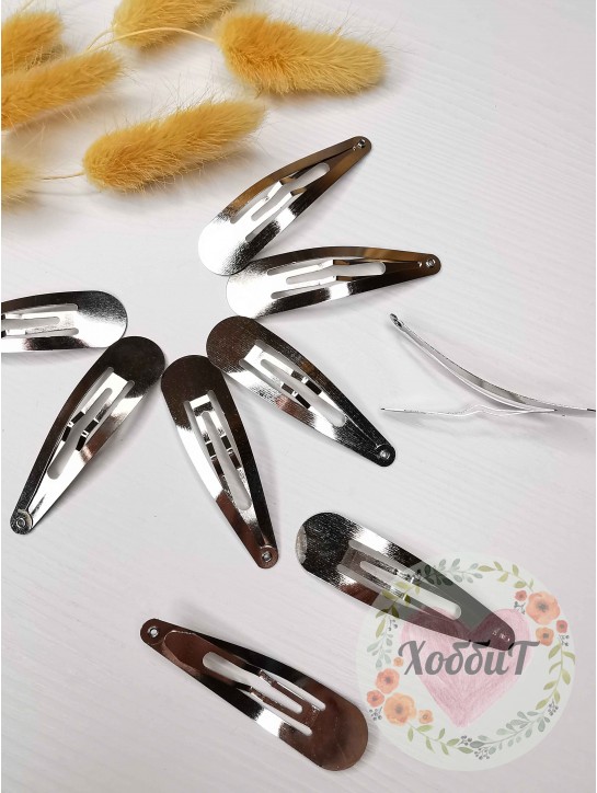 Заколка-основа металл "Клик-клак" 6,5см. (серебро)